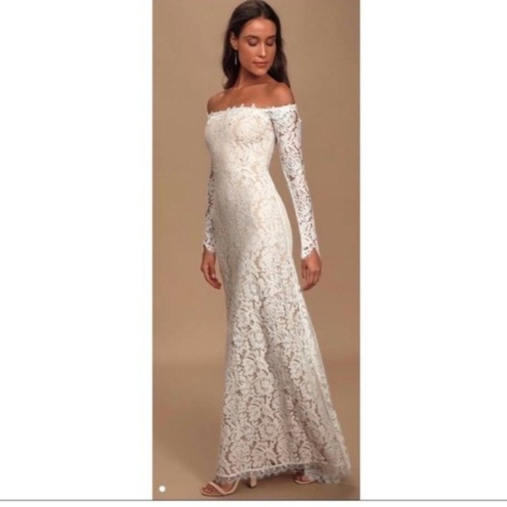 Lulu’s Romance Dreamer Wedding Lace Long Sleeve Dress